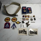 25 Pc Lot Vintage Military WW2 Pins Medals Patches Ribbons Photos Dog Tags Etc.