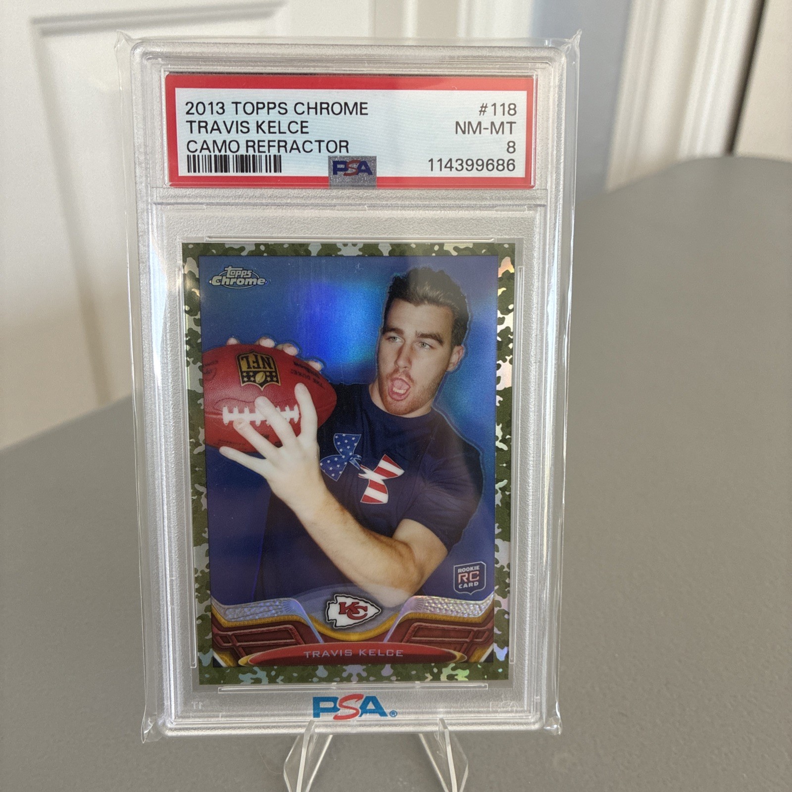 2013 Topps Chrome Travis Kelce RC Camo Refractor Rookie #127/499 Chiefs PSA 8