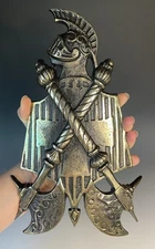 Mid-Century Cast Metal Knight w/ Axes Wall Decor Hanging Art Vintage Retro