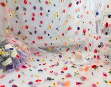 Floral Table Runner with Daisy Embroidery - 29x120 Inch White Polyester Table...