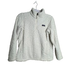 Patagonia Kids Los Gatos 1/4 Zip Fleece XL 14 Off White Distressed Long Sleeve