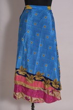 Indian Floral Silk Skirt Reversible Long Skirt Vintage 2 Layer Magic Wrap Skirt