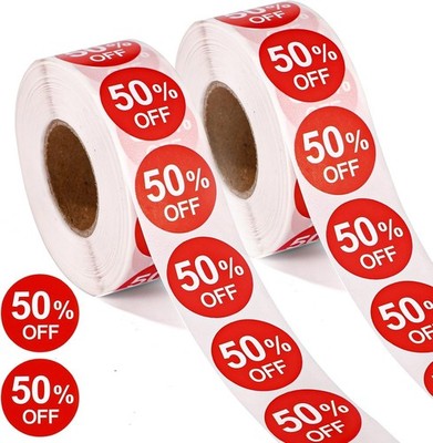 2000pcs 50% Discount Stickers, 1in Round Self Adhesive 50 Percent Off Signs P...