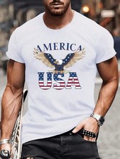 Men's Patriotic Eagle And American Flag Print T-Shirt - Short-Sleeved Streetwear