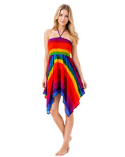 Women's Rainbow Halter Dress Rayon Thailand Boho Festival Beach Cover Up