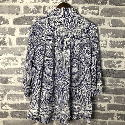 John Mark Shirt Womens XL Blue White Linen Blend 3/4 Sleeve Wired Collar Popover - Picture 10 of 14