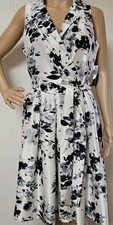 NWT Jessica Howard Floral Fit  Flare Sleeveless Dress Ivory  Black 14P