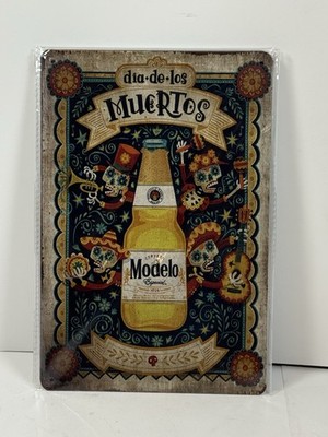 Modelo Beer Day Of The Dead Skull Tin Sign Bar Wall Decor Mariachi Skeleton Band