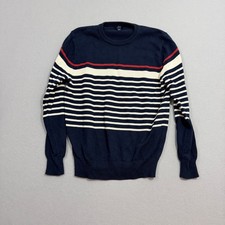 J Crew Striped Cotton Sweater Men's Medium Navy Blue White Crewneck Preppy
