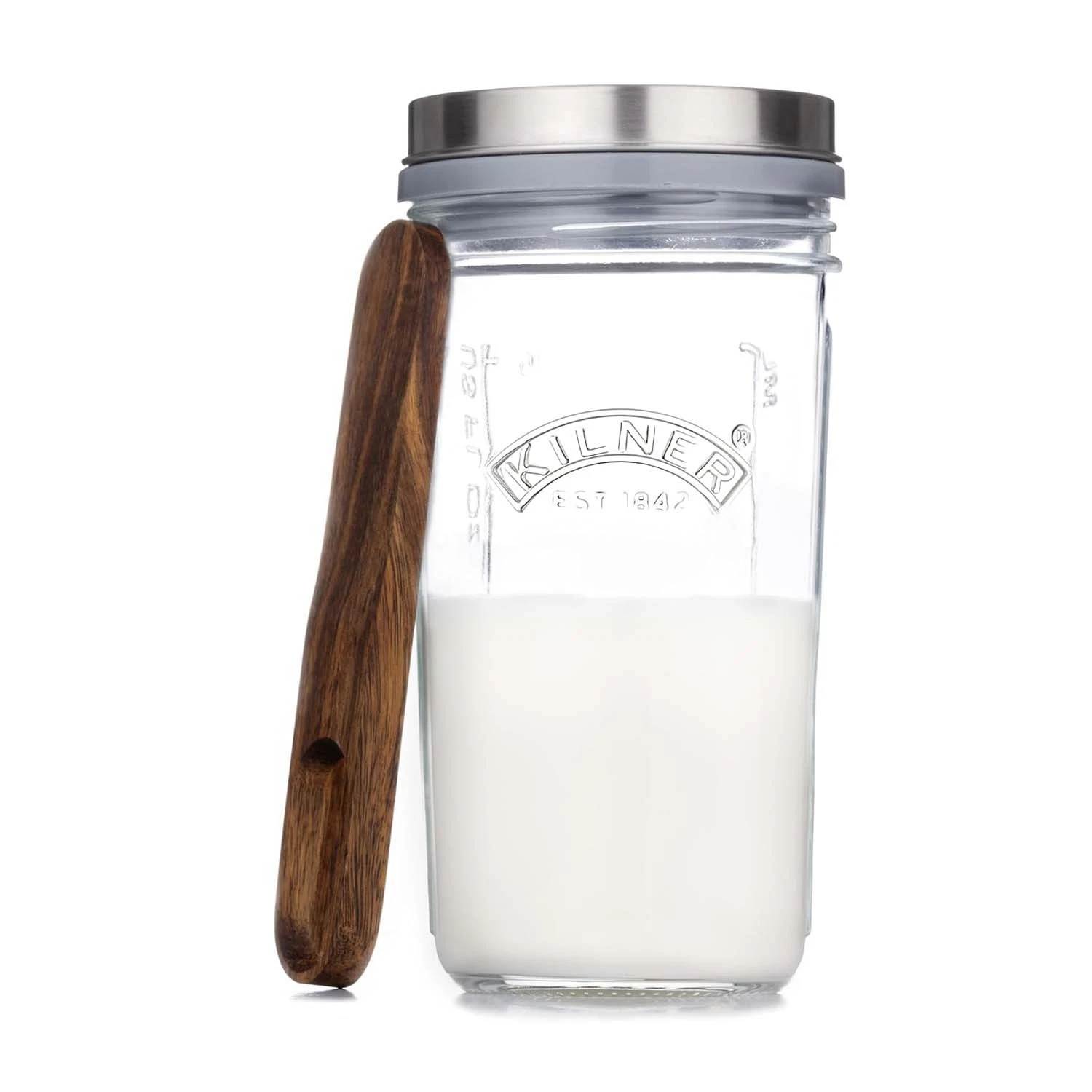 Kilner Glass Kefir Jar Set with Silicone Cap Beech Spoon Stainless Lid 500ml
