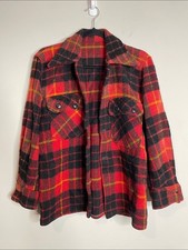 Vintage 50's Hercules Sears Red Black Plaid Wool Work Chore Jacket Shirt Size L