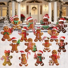 16 Pieces Christmas Gingerbread man Yard Signs with Stakes 3D Xmas Yard Stake...