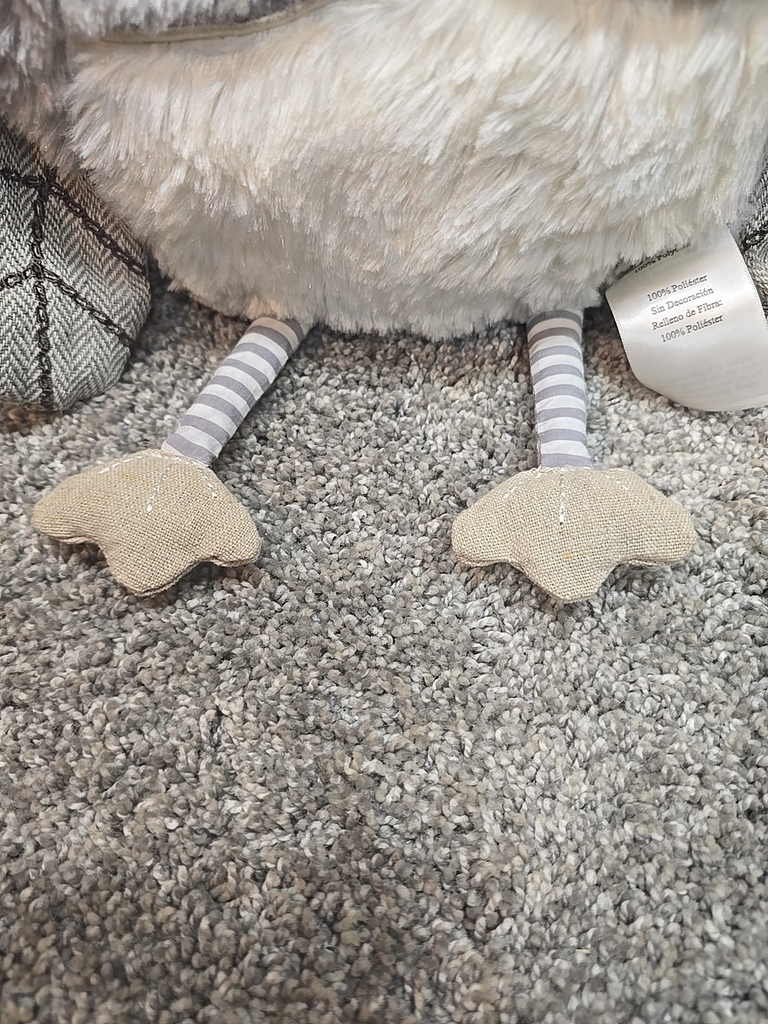 New Levtex Baby Gray Striped Plush Owl Stuffed Animal Pillow Nursery NWT