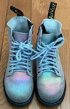 Dr. Martens Girls 1460 Rainbow Glitter Boots, Side Zipper  Lace Up, Size 11