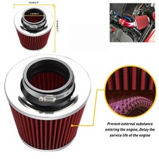 Universal Air Filter Induction Kit Sports Car Cone Chrome Finish Red 76mm 3" New