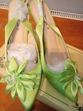Womens Lime Satin Shoes With Floral Design To Toes. Brand New With The Box Size6