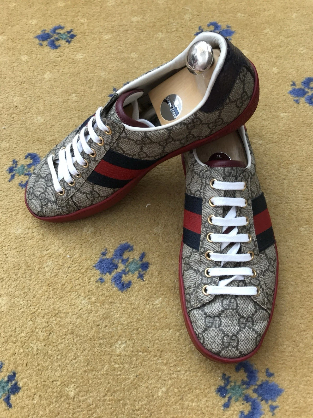 Gucci Ace Baskets Chaussures Monogramme Toile Toile Bleu Homme UK 7 US 8 EU 41