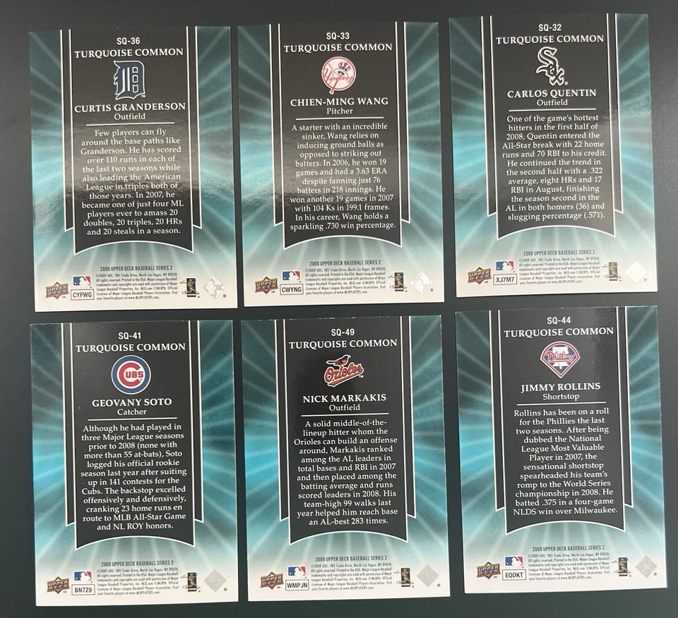 2009 Upper Deck - Starquest Turquoise Common - Lot Of 6 Cards - Rollins, Soto - Image 2 of 4