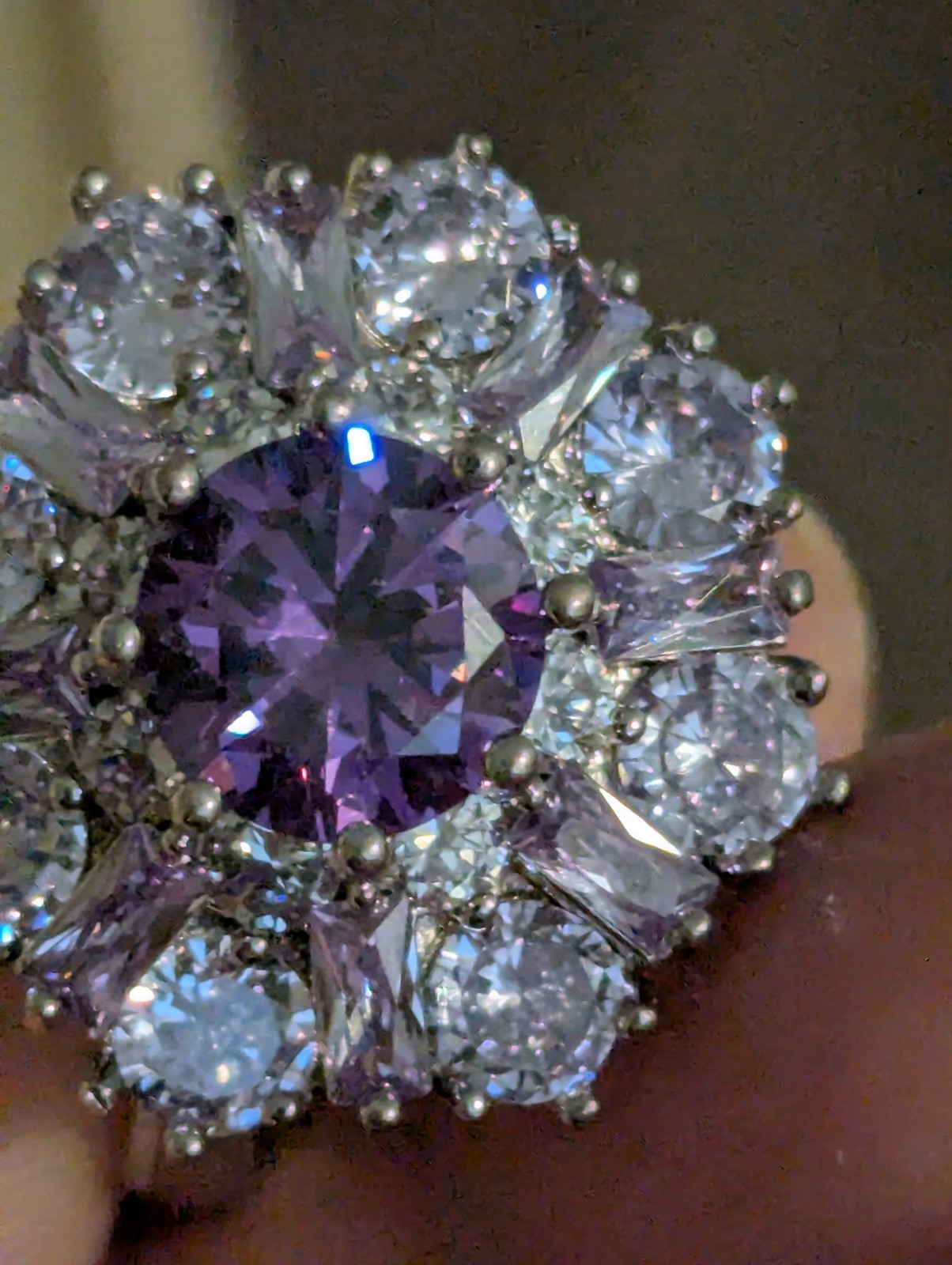 Amethyst Flower Ring With Rectangular & Round Cut… - image 13