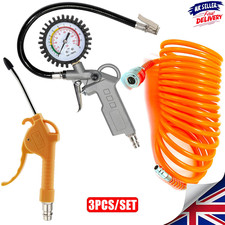 3Pcs Air Compressor Recoil Tool Set Tyre Inflator Duster Gun Tool Kit w/3m Hose
