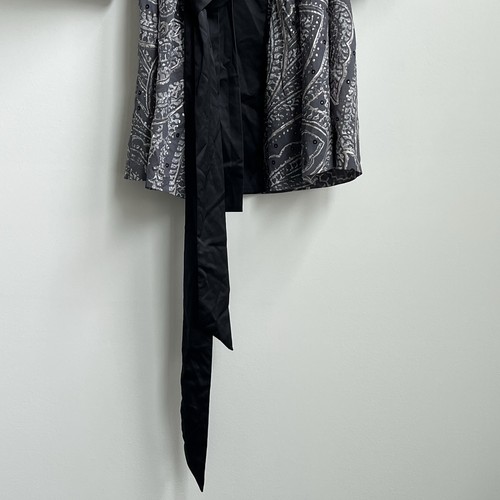 Soma Damen Folien Chiffon Kurz Morgenmantel Schwarz Grau Satin Paisley Kimono S/M - Bild 6 von 12