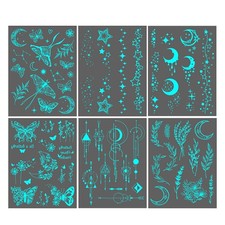 6pcs Blue Glow in the Dark Temporary Tattoo Stickers for Women Body Art Makeup