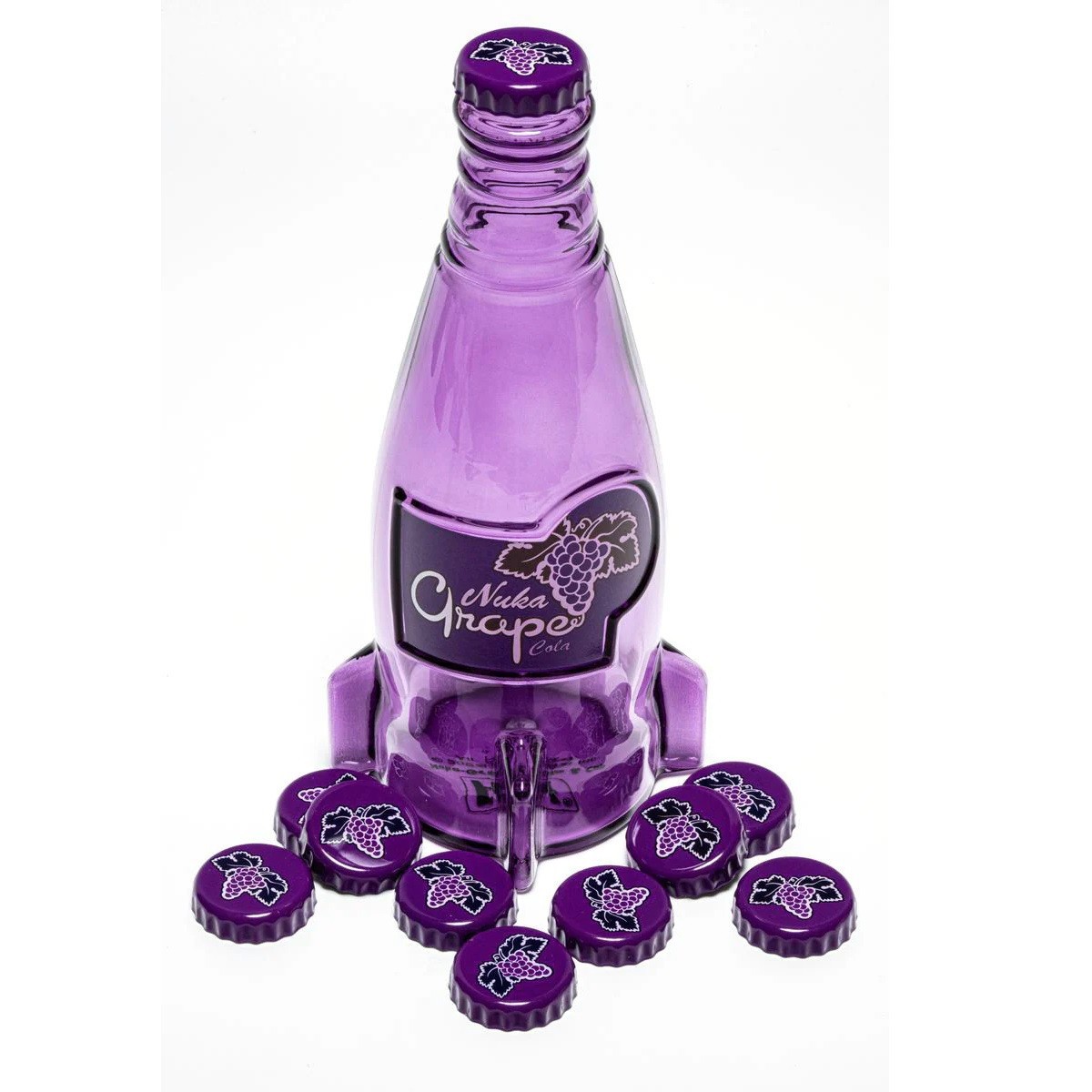 Replica Fallout Nuka Cola Grape Glass Rocket Bottle & 10 Bottle Caps
