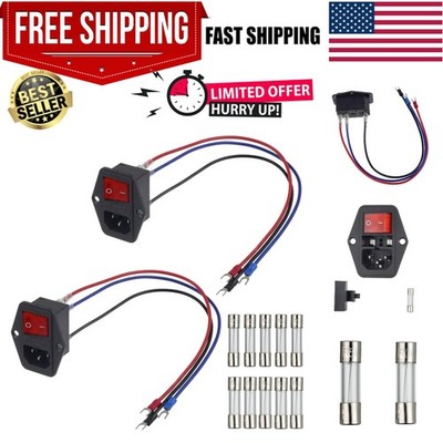 10A 250V Inlet Module Plug with Fuses for 3D Printers & DIY Projects - 2 Pack