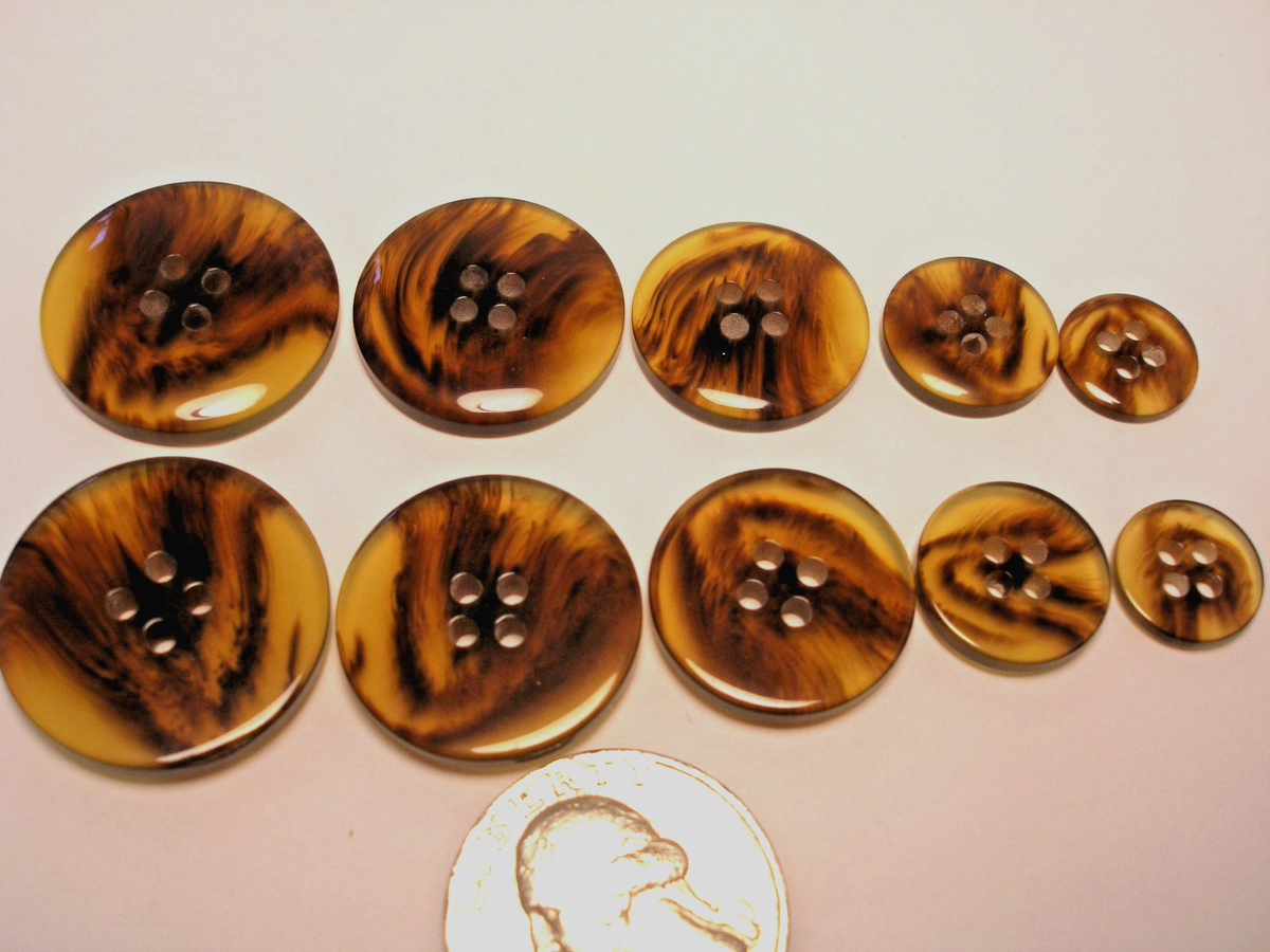 Imitation Amber brown Tortoise Shell Buttons size 1 in, 7/8, 13/16