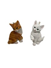2 Cute Christmas Cat Ornaments Resin Hard Xmas