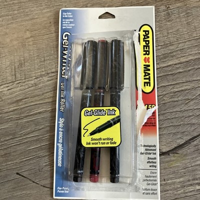 Vintage 3 Pack Pens 1995 Paper Mate Gel-Roller Writer Black & Red Fine Point