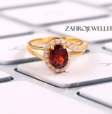 Natural Garnet Ring, Halo Ring, Statement Ring, 925 Sterling Silver, Gifts Her