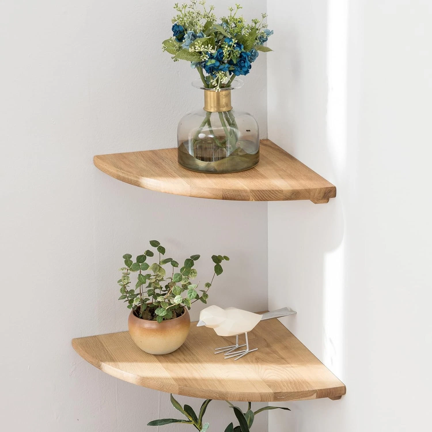 Corner Shelves Floating Corner Shelf Set of 2 7inch Solid Oak Wood Wall Shelves