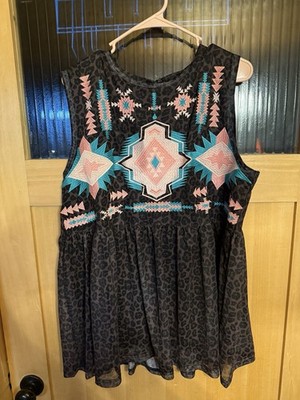 Crazy Train Leopard Tank With Embroidery Women s Size 2X -country-boho-western