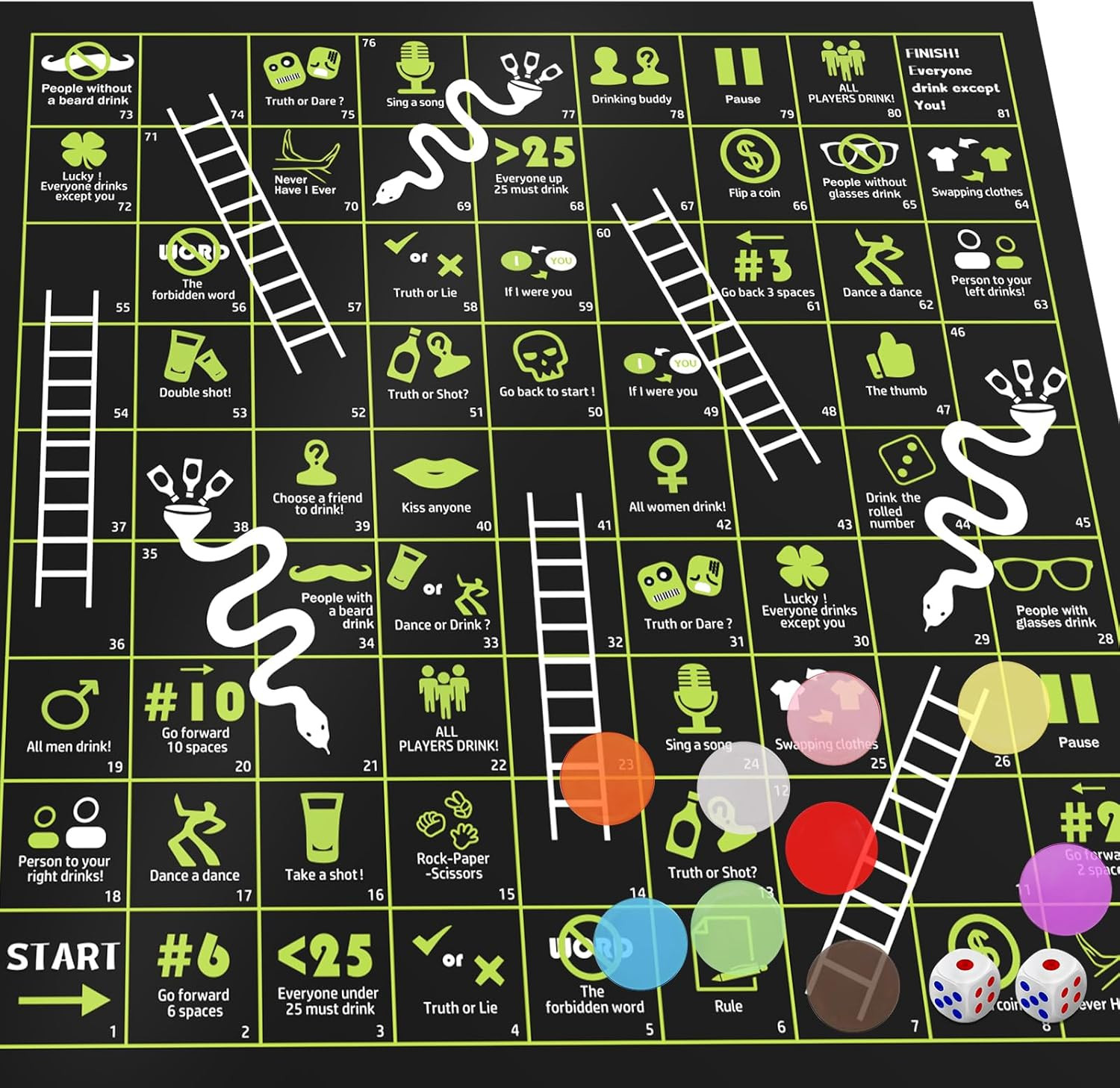 Drinking Games, Fun Adult Game, Chutes and Ladders Party Game, Snakes and Ladder