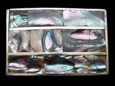 LH25136 GREAT VINTAGE 1970s  ABALONE SQUARE INLAY  NICKEL SILVER BELT BUCKLE