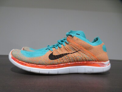 Nike Free Flyknit Mens 13 Shoes Orange Green 631053-300
