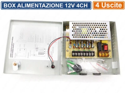 EACH ITALY RACK BOX METALLICO ALIMENTATORE STABILIZZATO A COMMUTAZIONE 4 USCITE DC12V CCTV