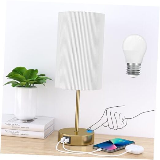 Table Lamp for Bedroom, 3 Way Dimmable Touch 14.25 in White Shade-Gold Base