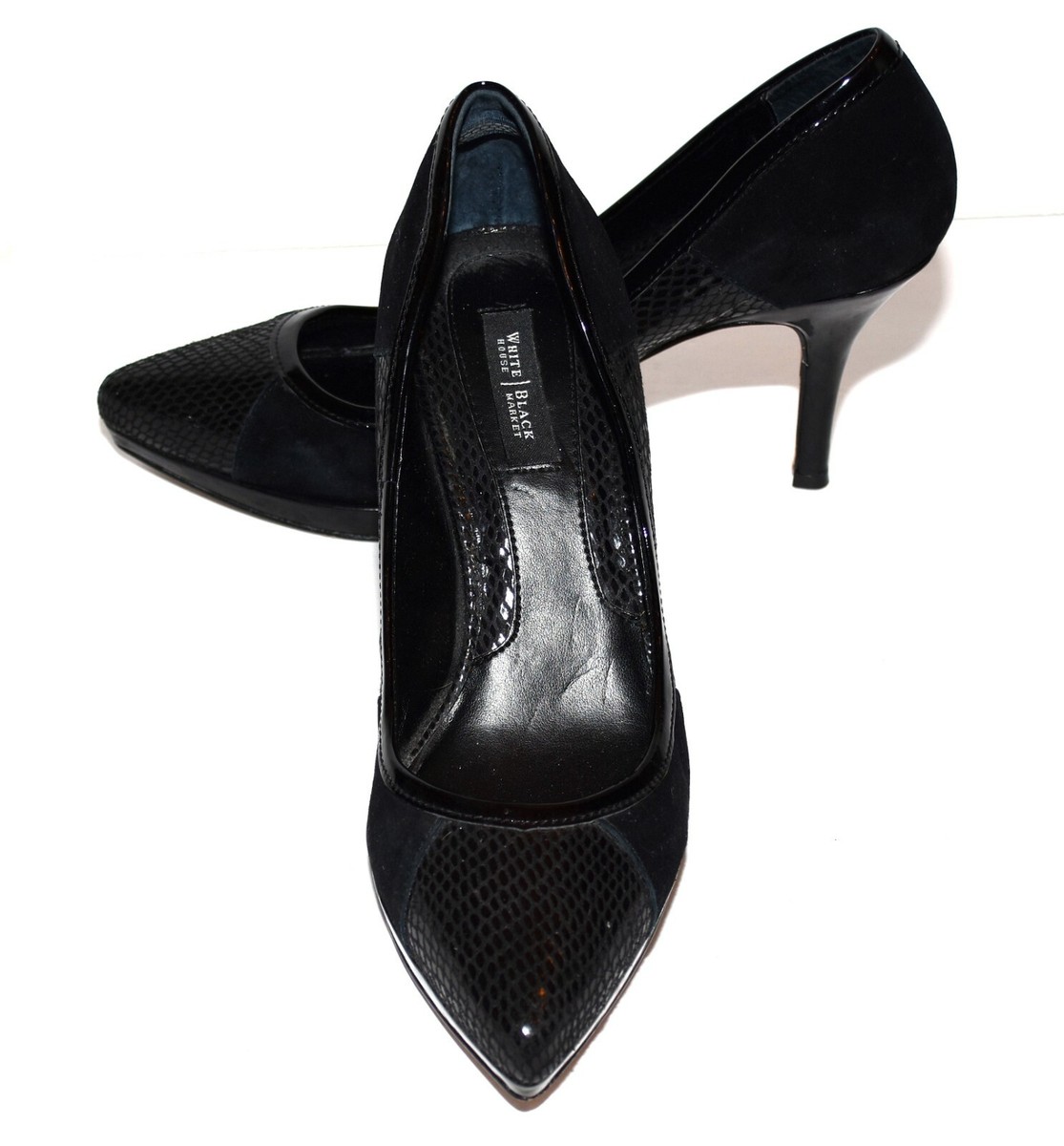 White House Black Market Black Suede and Patent Leather Cap Toes Pumps Size  7M