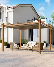 10'x10' Aluminum Pergola, Patio Pergola Outdoor Sun Shade w/ Retractable Canopy