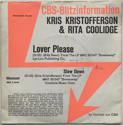 Kris Kristofferson & Rita Coolidge - Lover Please - 7'' near mint - Promo