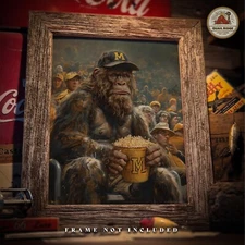Sasquatch Bigfoot Art Print Michigan Wolverine Football Fan Game Room Decor Gift