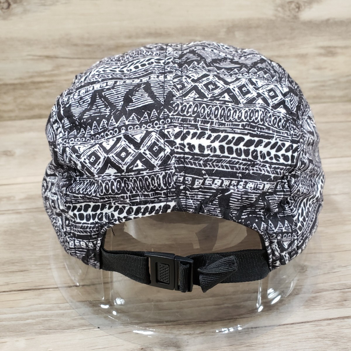 Topman 5 Panel Hat Camper Cap White Black Geometric Pattern Strap