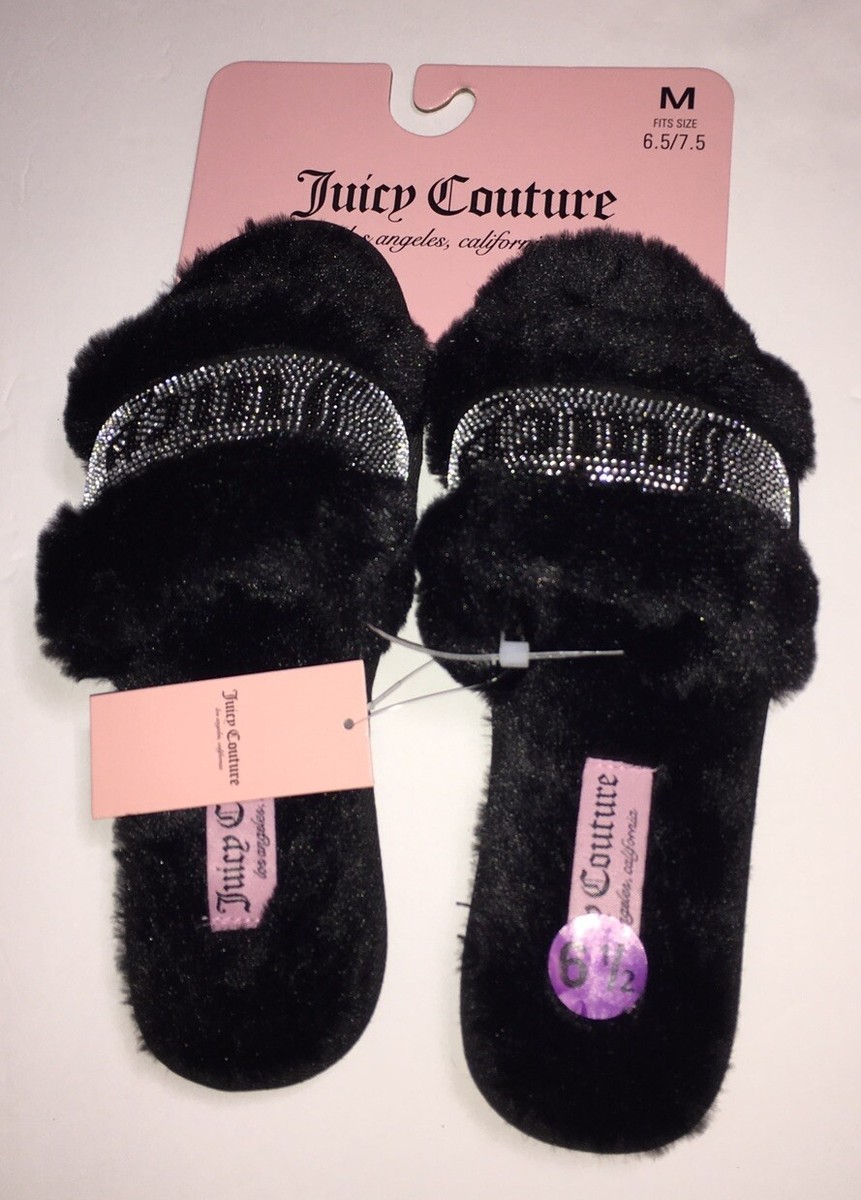 JUICY COUTURE FAUX FUR SLIDE SLIPPERS Black WOMENS SZ M (6.5  display picture 3