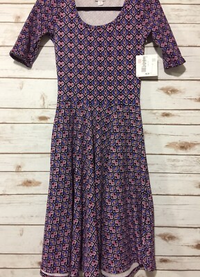 Robe LuLaRoe Nicole – XS – Multicolore Sur Fond Bleu Foncé – Neuve Avec étiquettes