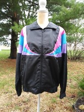 Vtg ROCK CREEK CASUALS Black/Colorful Windbreaker Jacket Womens S