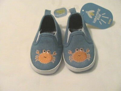 NEW SIZE 3 (6-9 MO.) LIGHTNING BUG BABY SOLID BLUE WITH CRAB SLIP-ON SHOES
