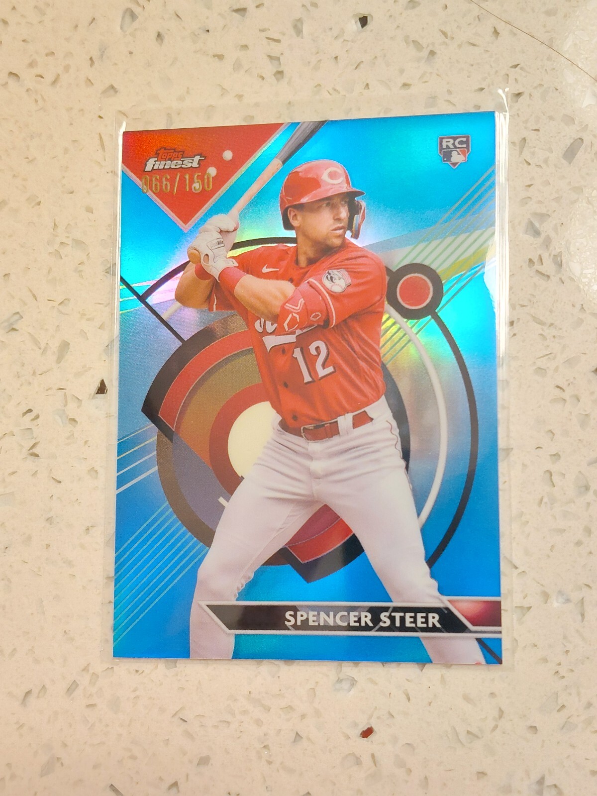 2023 Topps Finest Rookie Blue Refractor Reds Spencer Steer 95 RC /150