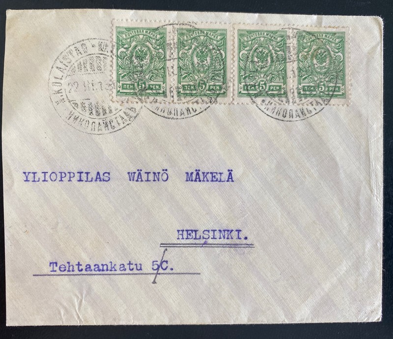 1913 Kolaistad Finland Russia Occupation  Cover To Helsinki